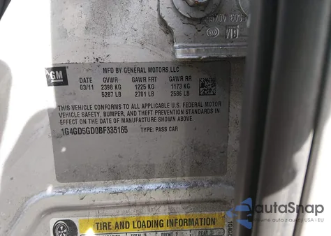 2011 Buick Lacrosse Cxl z USA, uszkodzony, nr VIN 1G4GD5GD0BF335165